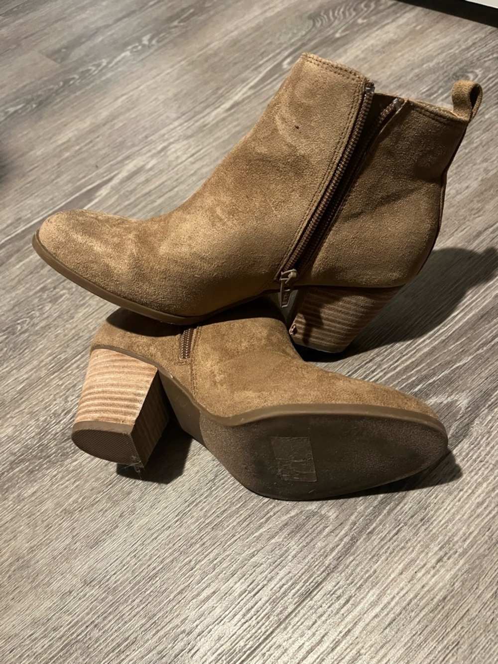 Suede Ankle Booties in Tan